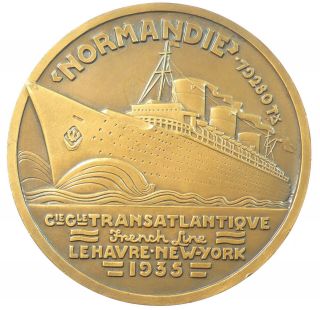 Art Deco Ship Liner Maiden Voyage Of The Normandie Bronze 69mm By Vernon