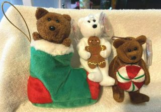 4 Ty Bears Jingle Beanies With Tags