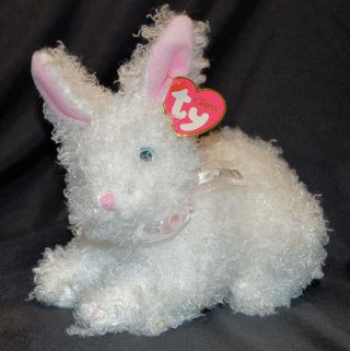 Ty Classic Curly Haired White Bunny Presto Beanie Baby,  Tag