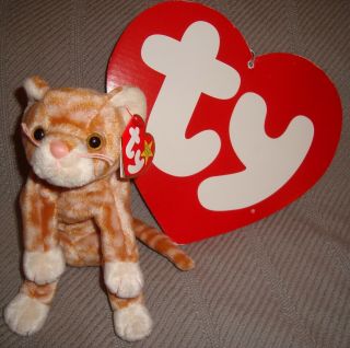 Ty Amber Orange Tabby Cat Kitty Beanie Baby 7 " Mwmts Plush Toy Kitten 1999