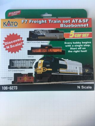 Kato N Scale F7 Freight Train Set At&sf " Bluebonnet " 106 - 6273