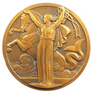 France art deco liner MAIDEN VOYAGE OF THE NORMANDIE bronze 69mm by Vernon 2