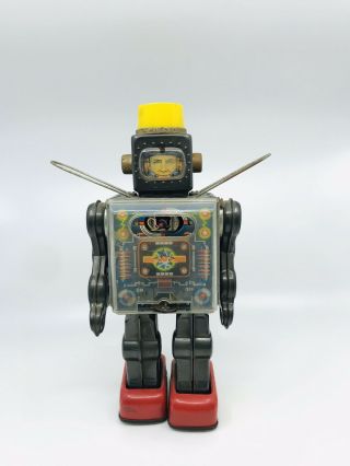 Vintage Robot Space Man Tin Steel Toy Made In Japan Atomic Chest Plate Design
