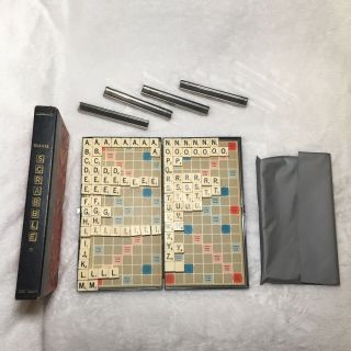 Vintage Magnetic Travel Scrabble Game With Metal Case & Magnetic Tiles 1950 