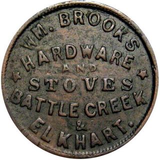Battle Creek Michigan & Elkhart Indiana Primitive Civil War Token Wm Brooks R8