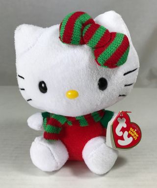 Ty Hello Kitty Dressed For Christmas White Red Green Plush Nwt By Sanrio 6 "