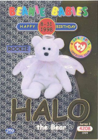 Ty Beanie Babies Bboc Card - Series 2 Birthday (gold) - Halo The Bear - Nm/mint