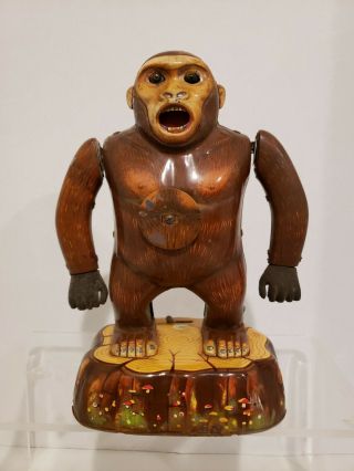 Modern Toys Shooting Gallery Roaring Gorilla Ape Tin Litho Tm Japan