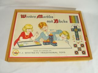 T J Whitney Co Wooden Marbles Blocks Game Build Constructing Toy Best Award 2000