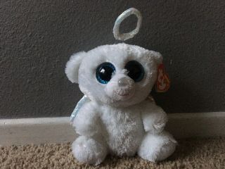 Ty Beanie Boos 6 " Stuffed Plush Halo White Angel Bear W Blue Glitter Eyes