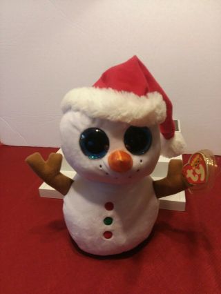 Ty Large 9 " Christmas Beannie Boo Snowman " Scoop "