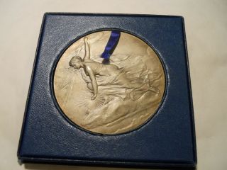 French Bronze Electrical Construction Medal Art Deco Nude By Pillet