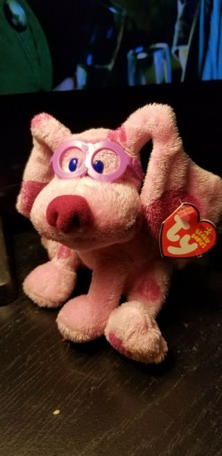 Blues Clues Ty Beanie Baby Nick Jr Retired 6 " Magenta Pink Dog Glasses 2006
