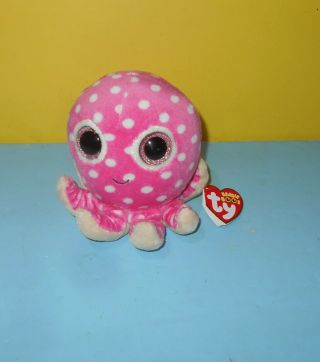 5 " Ty Beanie Babies Boos Pink Ollie The Octopus Big Eyes Peeper Plush W/ Tag