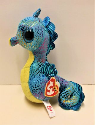 Ty Plush Beanie Boos 9 " Plush Rainbow Shimmer Blue Neptune The Baby Seahorse