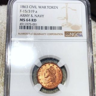 1863 Army & Navy Civil War Token Ngc - Ms 64 Rd Hundreds Of Undergraded Coins Up