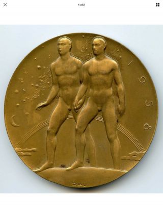 1958 Art Deco Bronze Medal Brussels International Exposition 80mm 2