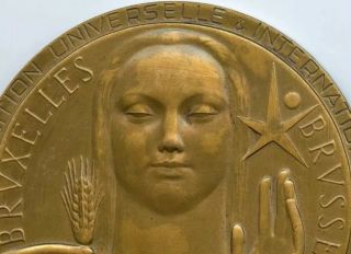 1958 Art Deco Bronze Medal Brussels International Exposition 80mm 3