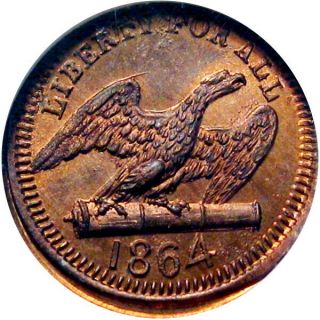 1864 Liberty For All Patriotic Civil War Token R8 Copper Nickel Eagle Ngc Ms65