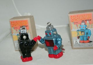 Sparkling Robo Mini Smoking Spaceman Robots Duo Wind Ups 2 In.  Japan Exclusive