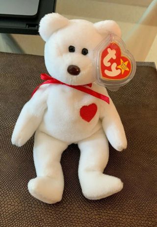 RARE 1993 Valentino The Bear Ty Beanie Baby Brown Nose & Multiple Errors Heart 2
