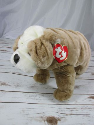 Ty Winston Bulldog Puppy Plush Stuffed Animal Brown White 2007 1990 15 "