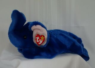 Ty Peanut Beanie Buddy Elephant Royal Blue Plush Extremely Rare 1998 Mwmt