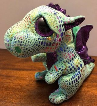 Ty Beanie Boos Boo Cinder Shiny Dragon 6” Purple Green Shiny
