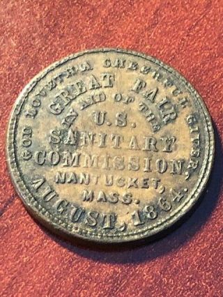 1864 Civil War Store Card Token: Us Sanitary Commission Nantucket,  Mass - Xf