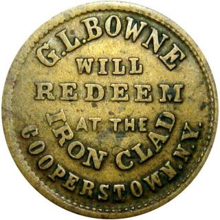 Cooperstown York Civil War Token Bowne Bingham & Jarvis Druggist Iron Clad 2