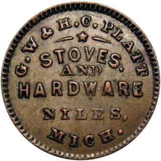 1863 Niles Michigan Civil War Token G W & H C Platt