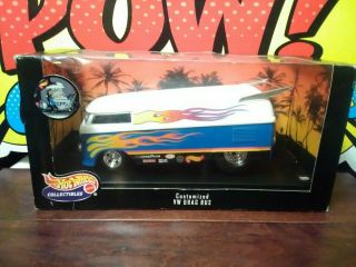 1/18 Hot Wheels Collectable Diecast Customized Vw Drag Bus Blue/white W Flames