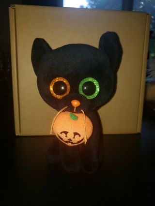 Ty Beanie Boo Shadow The Black Cat - With Halloween Pumpkin And Glitter Eyes