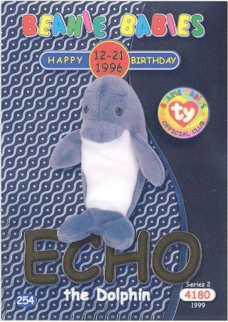 Ty Beanie Babies Bboc Card - Series 2 Birthday (gold) - Echo The Dolphin - Nm/m