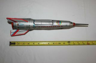 Vintage Tin Litho Space Rocket Toy 1960 ' s Holdraketa Moon Spaceship Friction 2