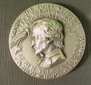 Edgar Allan Poe Medallic Art Hall Of Fame Nyu.  999 Fine Silver Medal 994