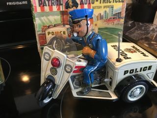 Nomura Patrol Auto Tricycle And Marx Wind Up Tank.  1950’s.  Being As A Pair