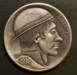 1936 Buffalo Hobo Nickel Coin Hand Carved Artwork & Piece