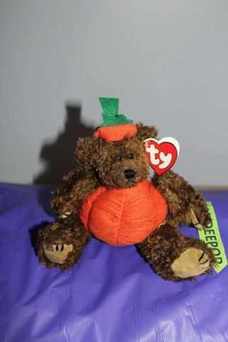 Ty Peter Poseable Pumpkin Trick Or Treat Bear Stuffed Plush 8 "
