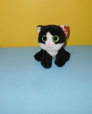 Ty Beanie Babies Ava Cat Plush Stuffed Animal Black White Velvety Big Eyes
