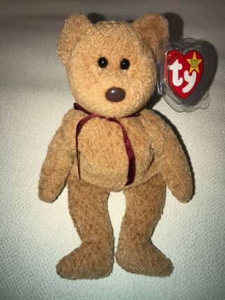 Curly Bear Beanie Baby Rare " Origiinal ",  Surface Wash Sticker Over " Suface "