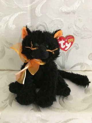 Ty Beanie Baby Moonlight Halloween Black Cat With Orange Bow 2005 Plush Toy
