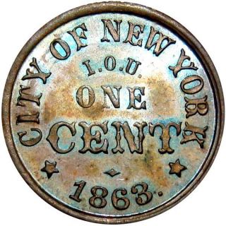 1863 Norwich Connecticut Civil War Token Steamboat Ticket Iou One Cent
