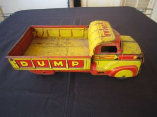 Vintage Marx Lumar Construction Co.  Yellow & Red Dump Truck Pressed Steel