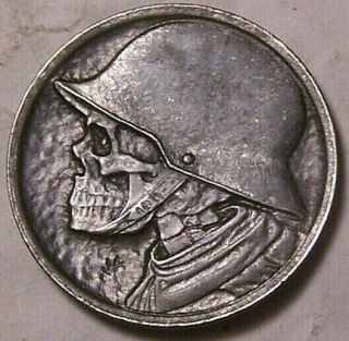 Hand Carved Hobo Nickel By John Hughey German Skull 1918 Stadt Duren