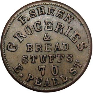 1863 Cincinnati Ohio Civil War Token F Sheen Groceries & Bread Stuffs R5