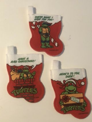 2 Vintage 1990 Teenage Mutant Ninja Turtle Christmas Mini Stockings Mirage 5”x4”