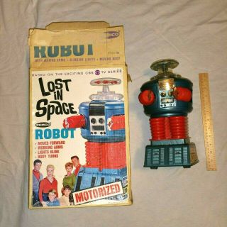 1966 Remco Lost In Space Robot Grey/red With Box -