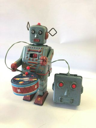 1950s Nomura Musical Drummer Robot Tin Space Toy Battery W/ Replacement Drum