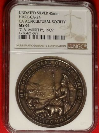 1909 California Agricultural Society Award Medal Ngc Ms61 Awarded G.  A.  Murphy